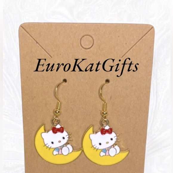 HELLO KITTY Moon Dangle Earrings for Women Kids stainless Ear wires NEW Sanrio - Picture 6 of 7